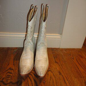 VERETTA Men's White Leather & Canvas Pointed Toe Western Boots Size 8